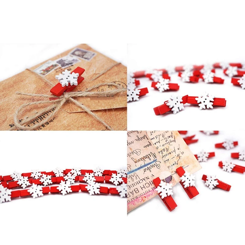 

50PCS Wooden Clothespins, Mini Snowflake Photo Clips, Mini Wooden Pegs for Hanging Christmas Cards Photo Paper Crafts