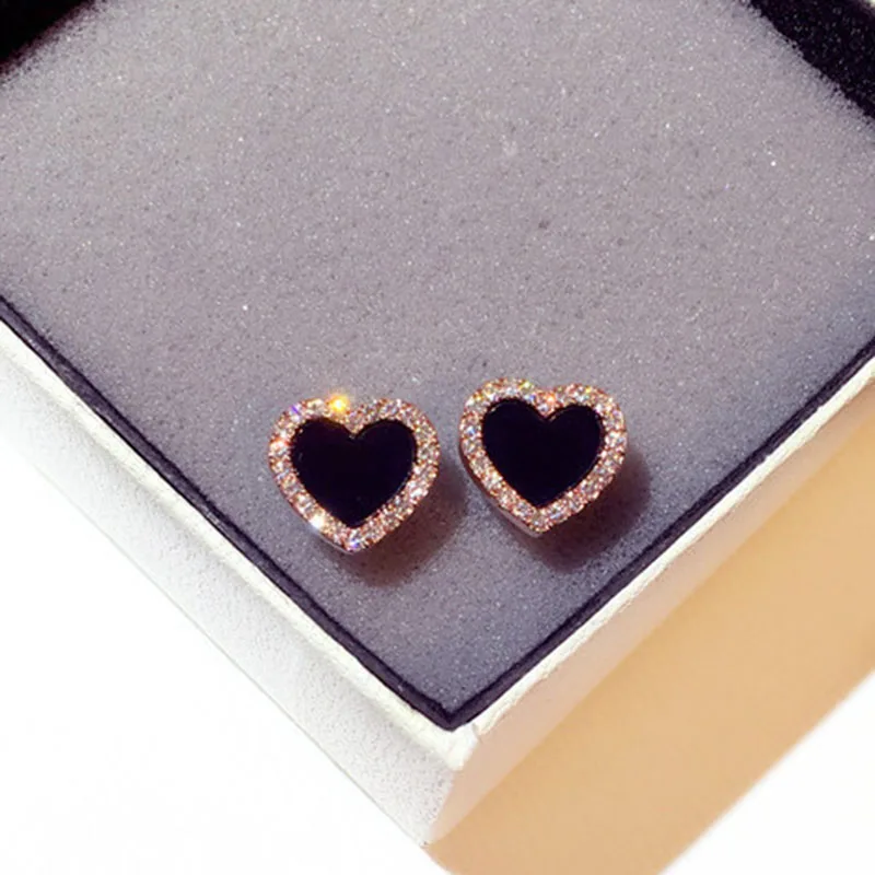 

Cute Korean Earrings Heart Bling Zircon Stone Gold Color Stud Earrings for Women Fashion Jewelry 2021 New Gift