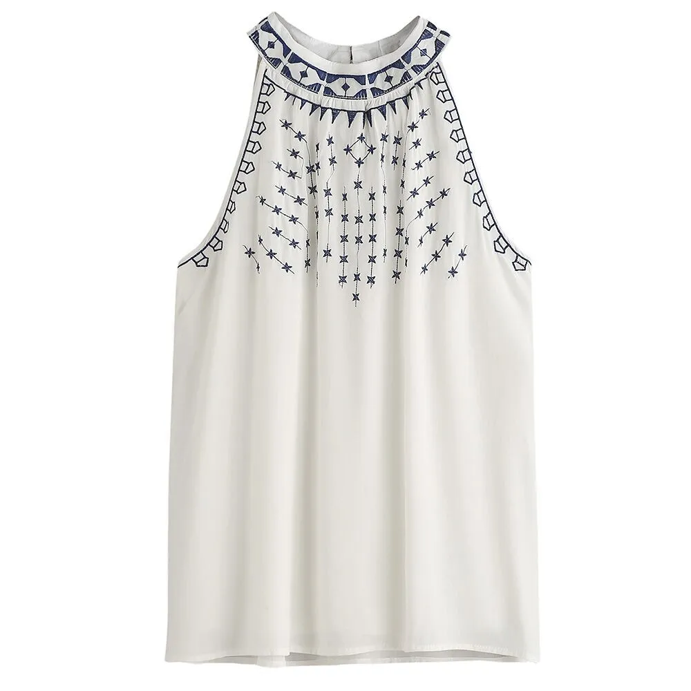 Женский топ без рукавов с круглым вырезом и вышивкой|Топы| |