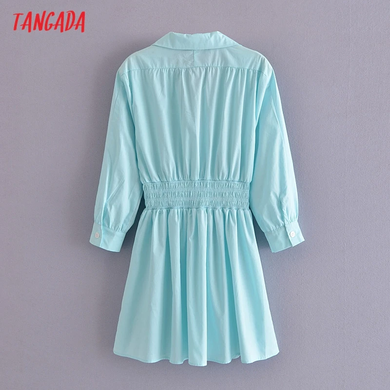 

Tangada 2021 Fashion Women Solid Shirt Dress Long Sleeve Office Ladies Mini Dress QN127
