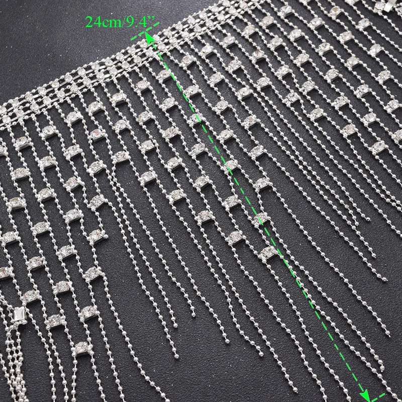 Длинная Бахрома rhinstone аппликация с кисточками из хрустального стекла цепочка