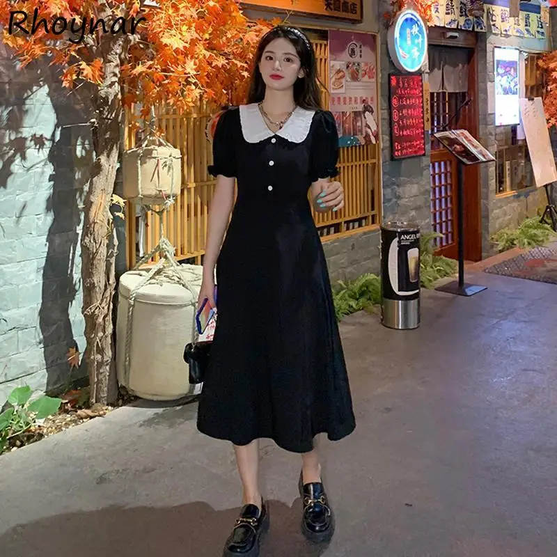 

Dress Women Elegant Puff Sleeve Fashion Patchwork Daily Party All-match Sweet Girls Leisure Preppy Style Summer Hot Sale Retro
