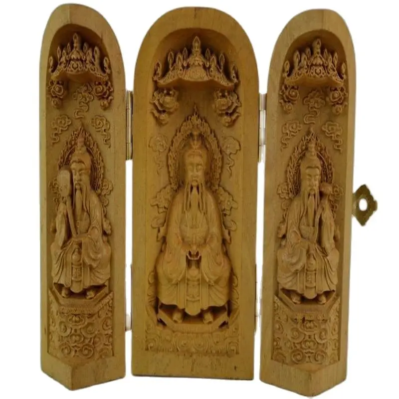 

Old Decorated Handwork Boxwood Carving Taoism Elders Bless Safety Scalable Box