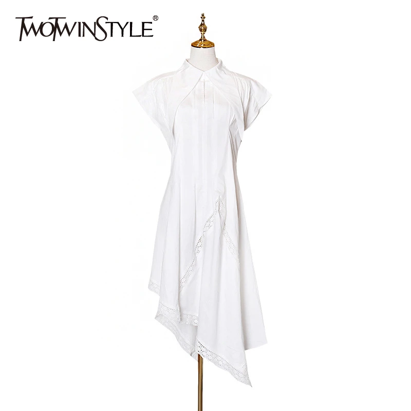 TWOTWINSTYLE асимметричное кружевное женское платье с лацканами без рукавов высокой