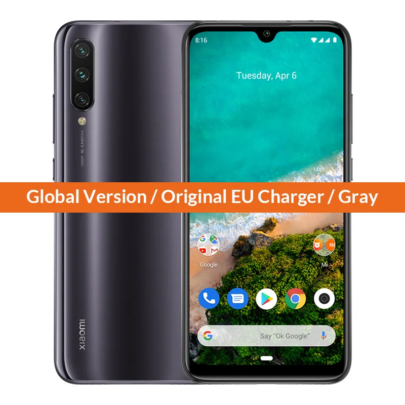 Глобальная версия Xiaomi Mi A3 Смартфон 4 Гб 64 Гб 32 МП селфи Android One Snapdragon 665 48 МП 4030 мАч 6,0" Встроенный экран Fingerprient - Цвет: Gray