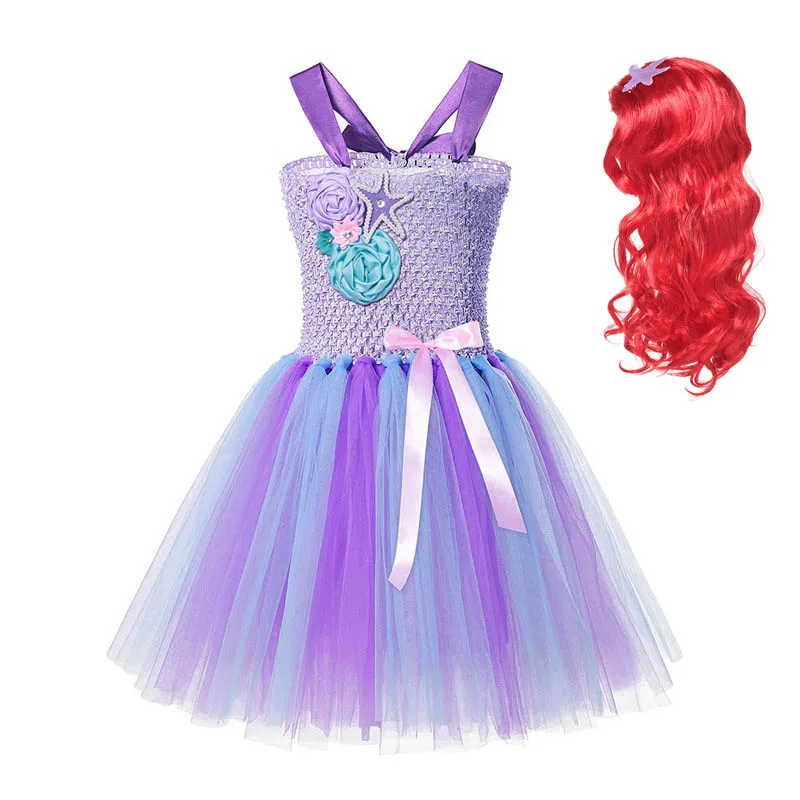 Dress Set 01 Связанные крючком бретели Платье русалки для девочек Карнавальный костюм детские мини фиолетовые платья Детские вечерние платья принцессы Ариэль на Хэллоуин пачка - Цвет: Dress Set 01