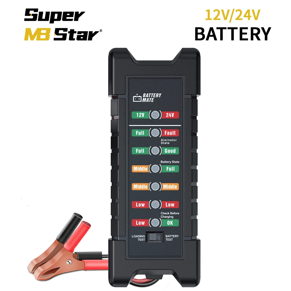 

BM410 Car Battery Tester 12V 24V Loading Test Reverse Protection Truck Motorcycle Alternator Check Automotive Voltage Detector