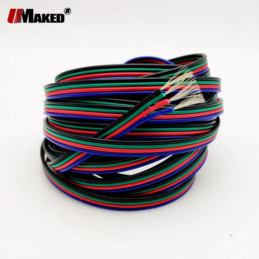 5 м 10 м 100 м светодиодный кабель 22AWG 4Pin Луженая Медь RGB кабель ПВХ изолированный провод 2468 полосы света удлинитель подключения провода питания