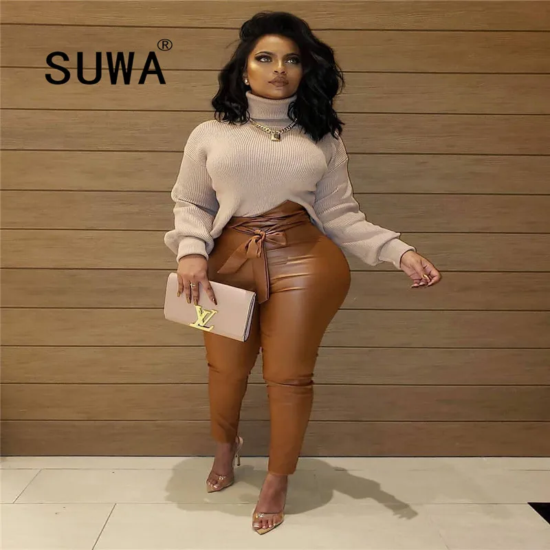 

Черные кожаные брюки, классические модные облегающие брюки, новый товар, женские модные сексуальные леггинсы-карандаш с высокой талией для ...