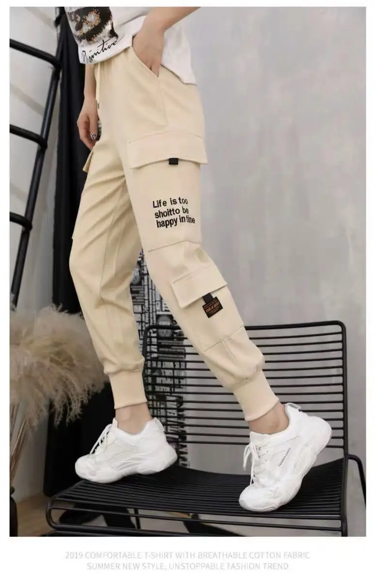 Пэчворк с высокой талией женские брюки карго свободные уличные карманы карандаш