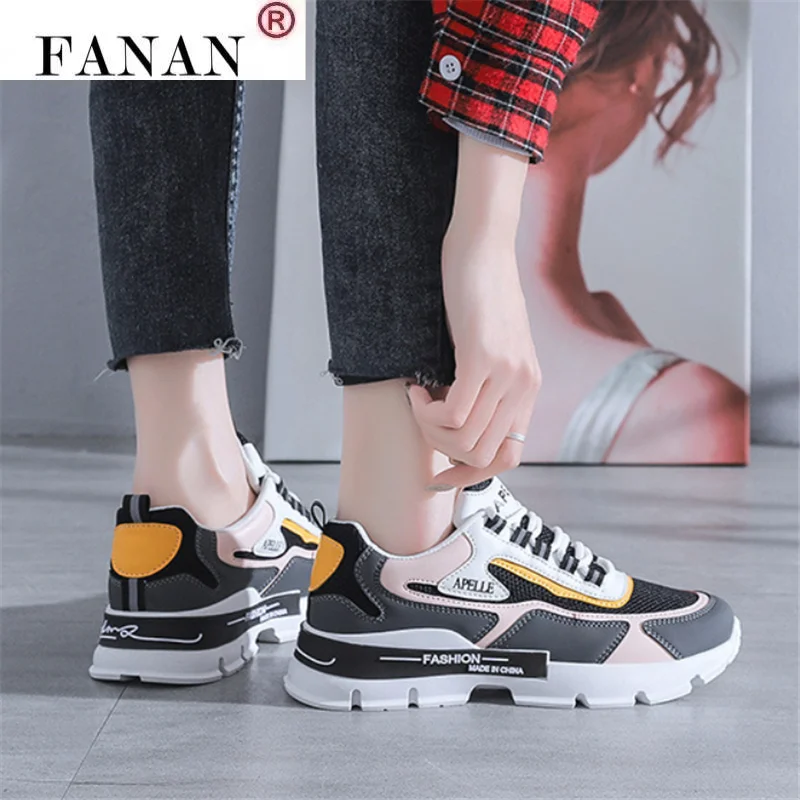 

2021 New Sneakers Spring Round Head Lace-up Women's Vulcanized Shoes Fashion Mesh Breathable Casual Walking Shoes Zapatos Mujer