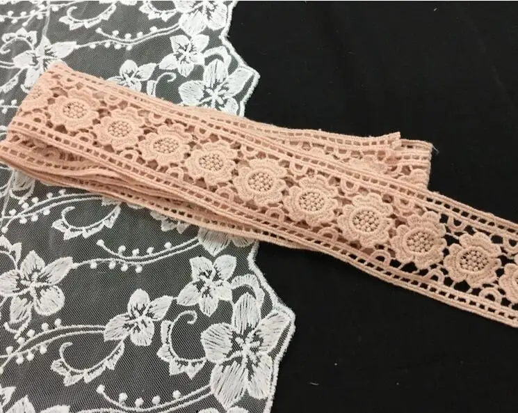 1 Meter Orange Pink Embroided Cotton Mesh Lace Trim 4.5CM Width Fancy Ribbon Trimming DIY Craft | Дом и сад