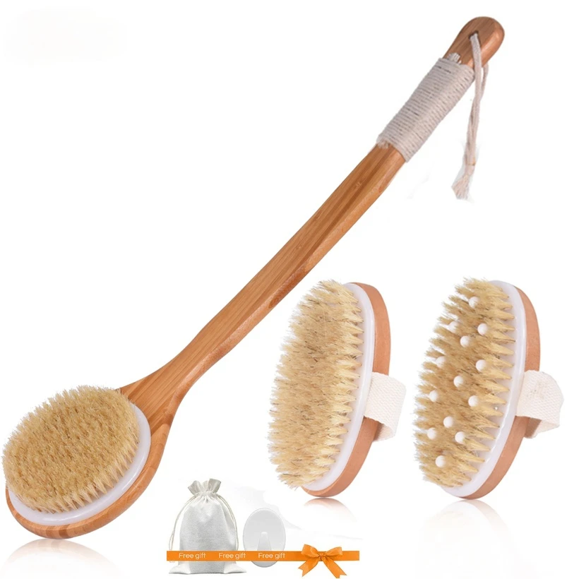 Natural Bristle Bath Brush Exfoliating Wooden Body Massage Shower Brush SPA Woman Man Skin Care Dry Body Brush D40