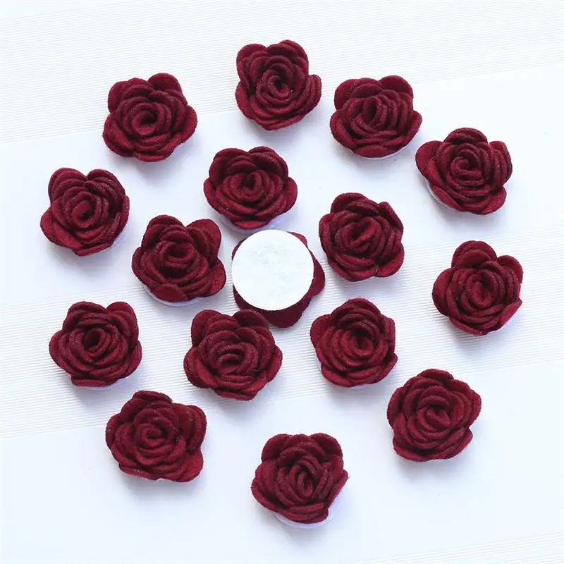 

100Piece/lot Burgundy Fashion Non-Woven Fabric Rose Flower For Wedding Bouquet Artificial Rose Flowers For Home Decorative