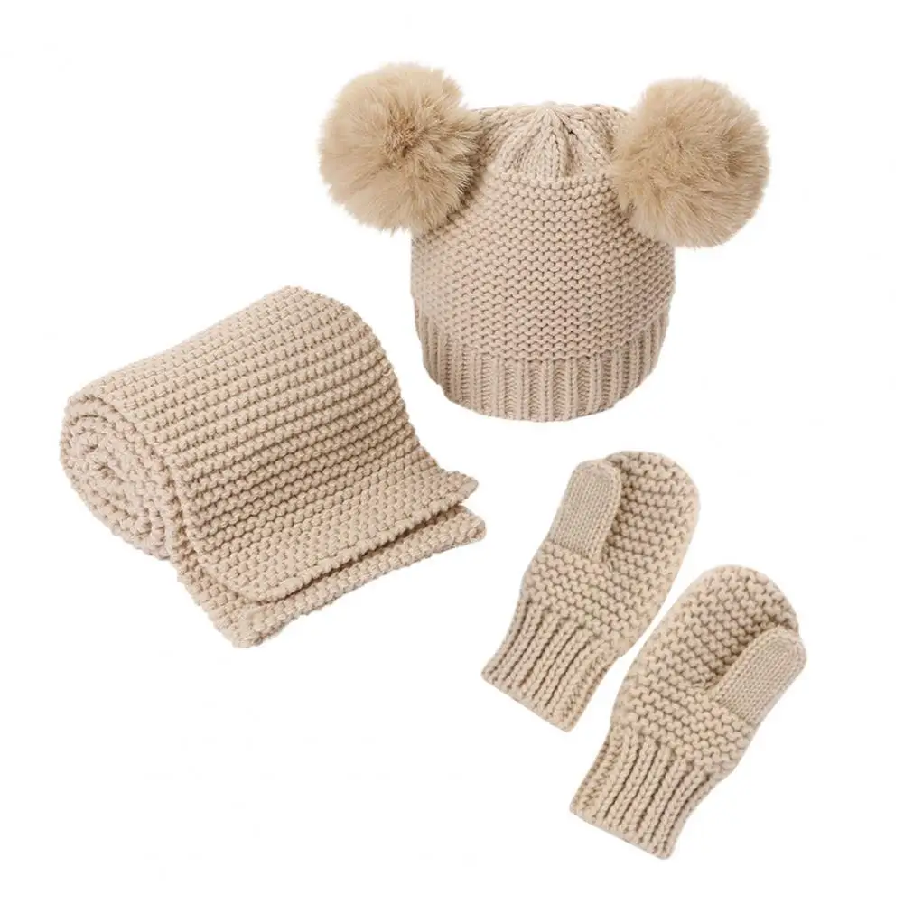 

Wear Resistant Thick Fake Pompon Baby Cap Scarf Mittens Baby Accessories
