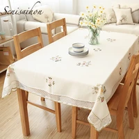 senisaihon european embroidered tablecloth white hollow lace cotton linen table cloth wedding banquet tv cabinet table cover