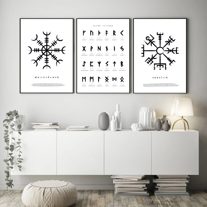 

Posters and Prints Viking Scandinavian Old Norse Elder Futhark Runes Living Room Decor Wall Art Pictures Canvas Painting
