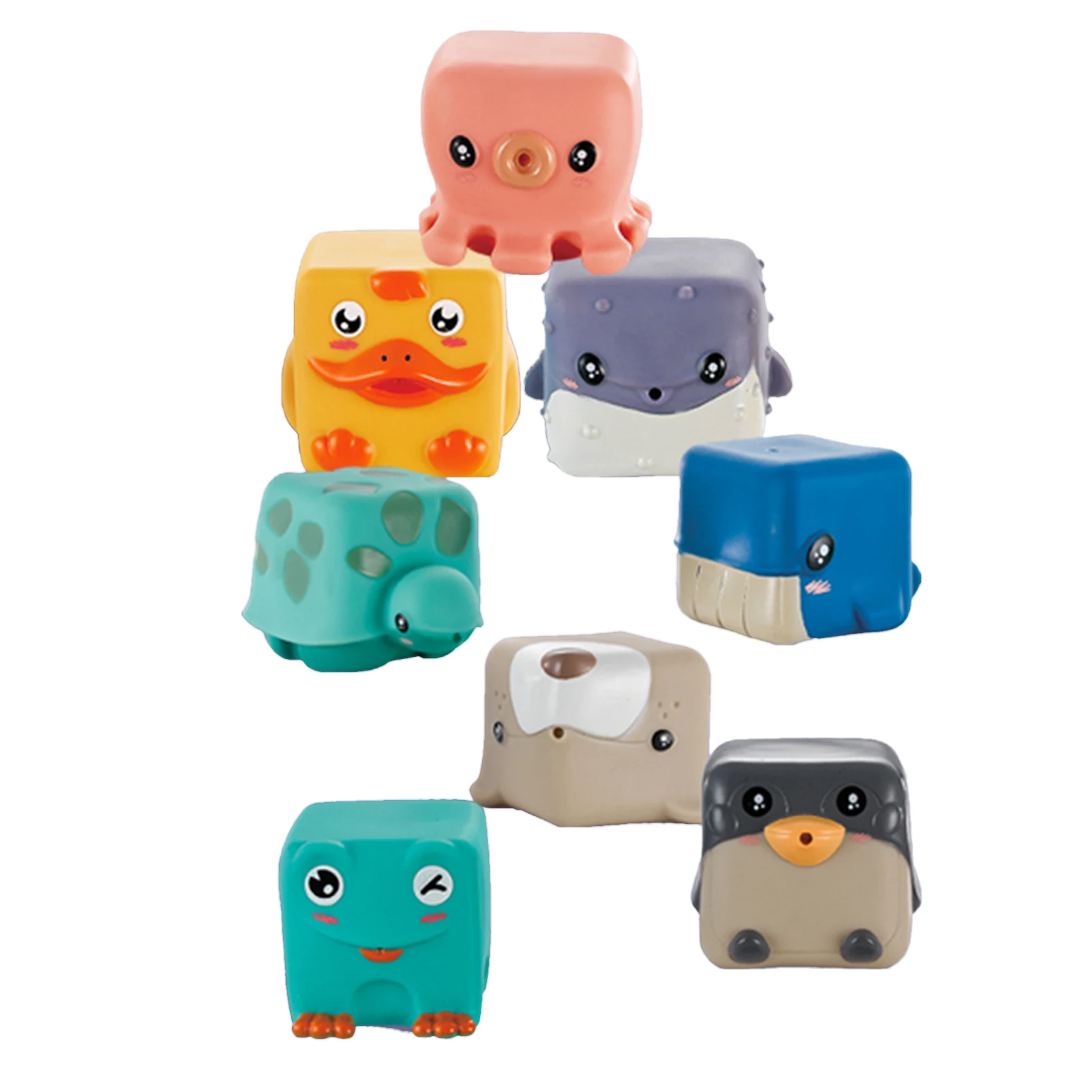

8pcs Educational Bath Toy Cute Animal Shape Squeeze Play Gift For Kids Sensory Chewing PVC Soft Learning Baby Building Blocks