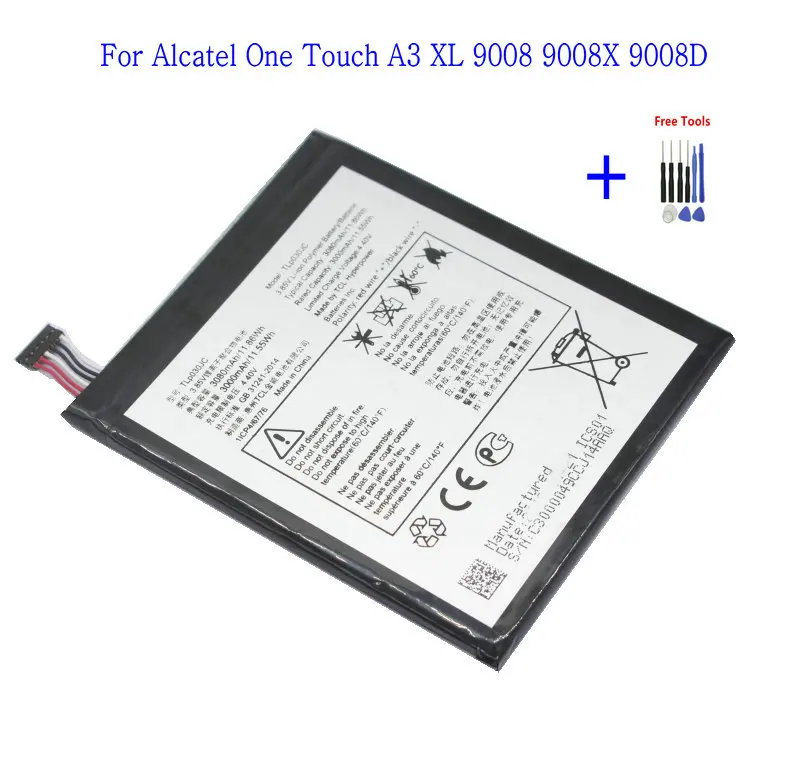 1x3080mAh/11.86Wh TLp030JC Сменный аккумулятор для Alcatel One Touch A3 XL 9008 9008X 9008D + набор
