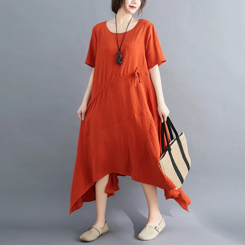 Новый женский летний сарафан размера плюс из хлопка и льна асимметричное длинное