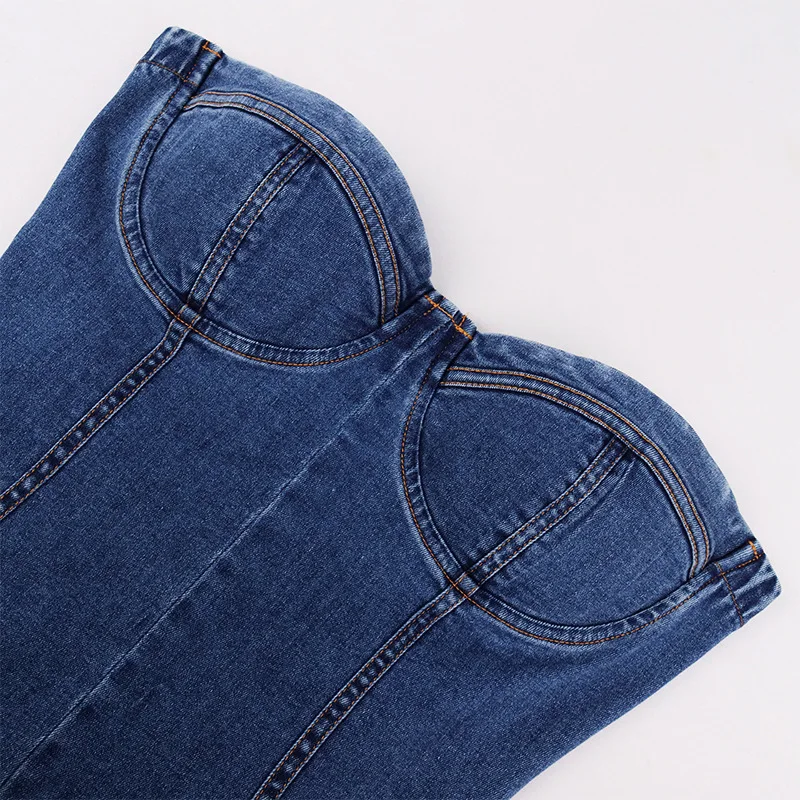 

High Quality Summer Denim Jumpsuit for Women Blue Rompers Fashion Short Bodysuit Slim Jumpsuit Ladies Vestidos Removable Straps