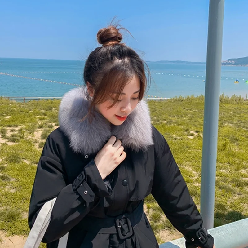 

GOOHOJIO 2020 New High-Quality Lace Up Oversize Hooded Coat Women Autumn Winter Women Long Jacket Women Removable Quilted Parka