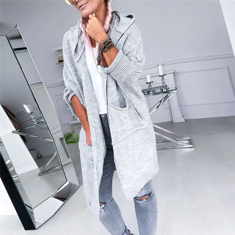 Женский свитер Модный повседневный однотонный длинный кардиган с рукавом