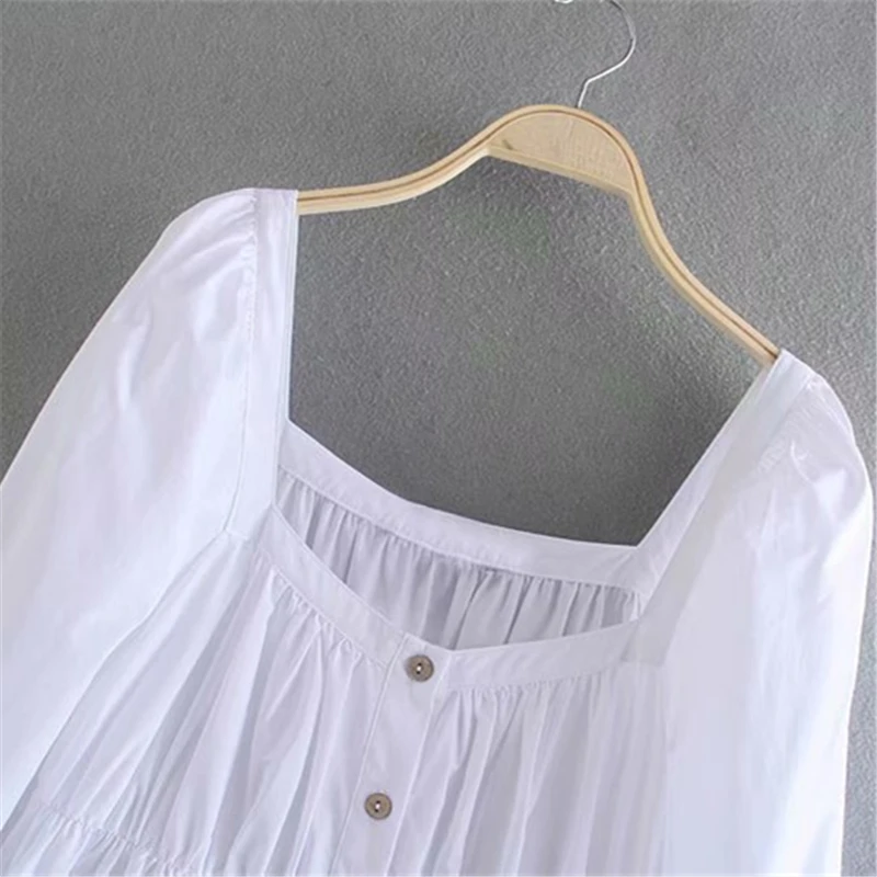 

2021 Summer Fashion New Women's European And American Style Square Collar Three-Quarter Sleeves Single-Breasted Loose Dress H305