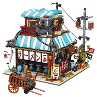 moc creative city street view japanese style architecture noodle yile ramen shop house store model building blocks toys kid gift