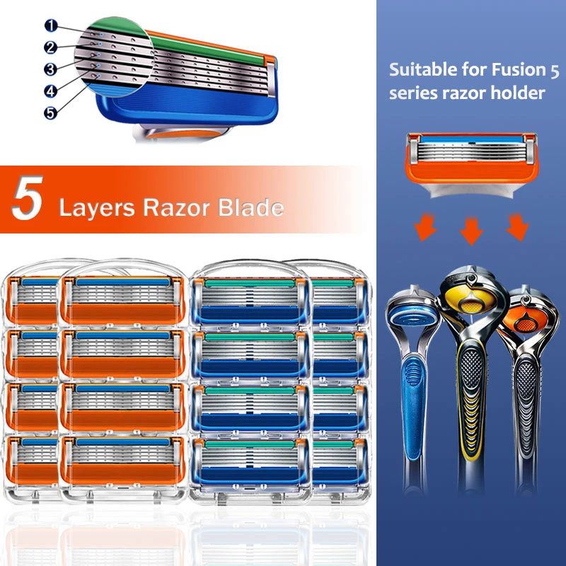 

Бритвенные Лезвия для мужчин, 16 бритвенных кассет, совместимых с Gillette Fusion, сменные 5-слойные лезвия из нержавеющей стали