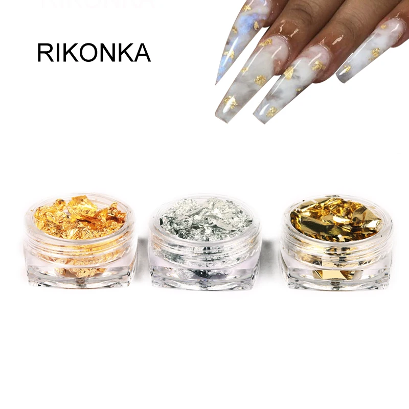 

RIKONKA DIY Gold Silver Nail Art Stickers Irregular Aluminum Foil Papers 3D DIY Manicure UV Gel Polish Nail Decorations