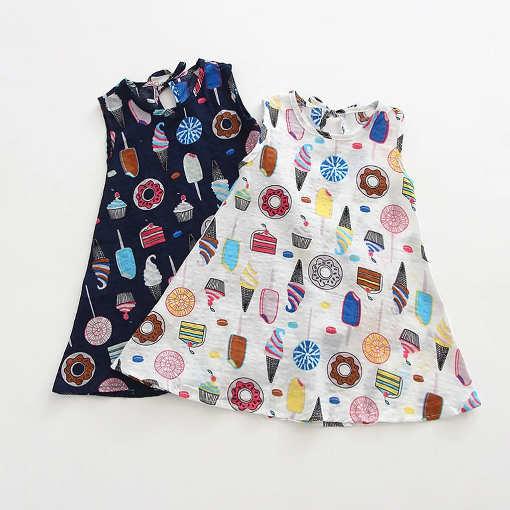 Small fresh fashion hot sale dress toddler baby child girl sleeveless ice cream cake print nice платье для девочки 50* |