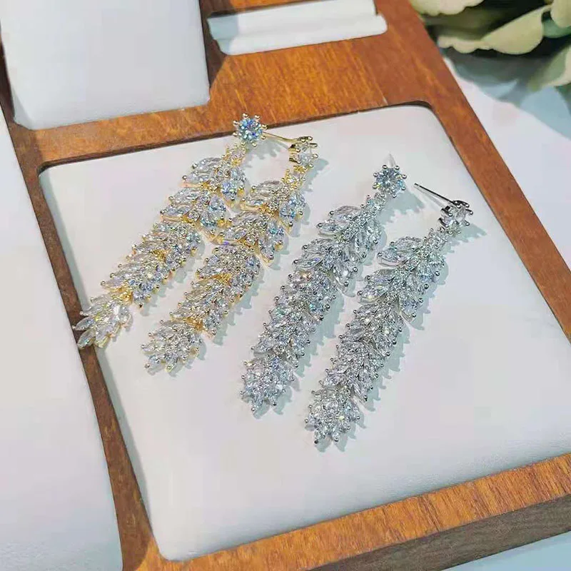 

Женские длинные висячие серьги Funmode, роскошные висячие серьги в форме листьев, ювелирные изделия, FE280