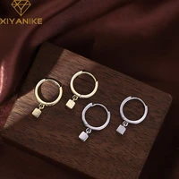 xiyanike silver color cube pendant hoop earrings female all match fashion simple handmade jewelry party c%d0%b5%d1%80%d1%8c%d0%b3%d0%b8 wholesale