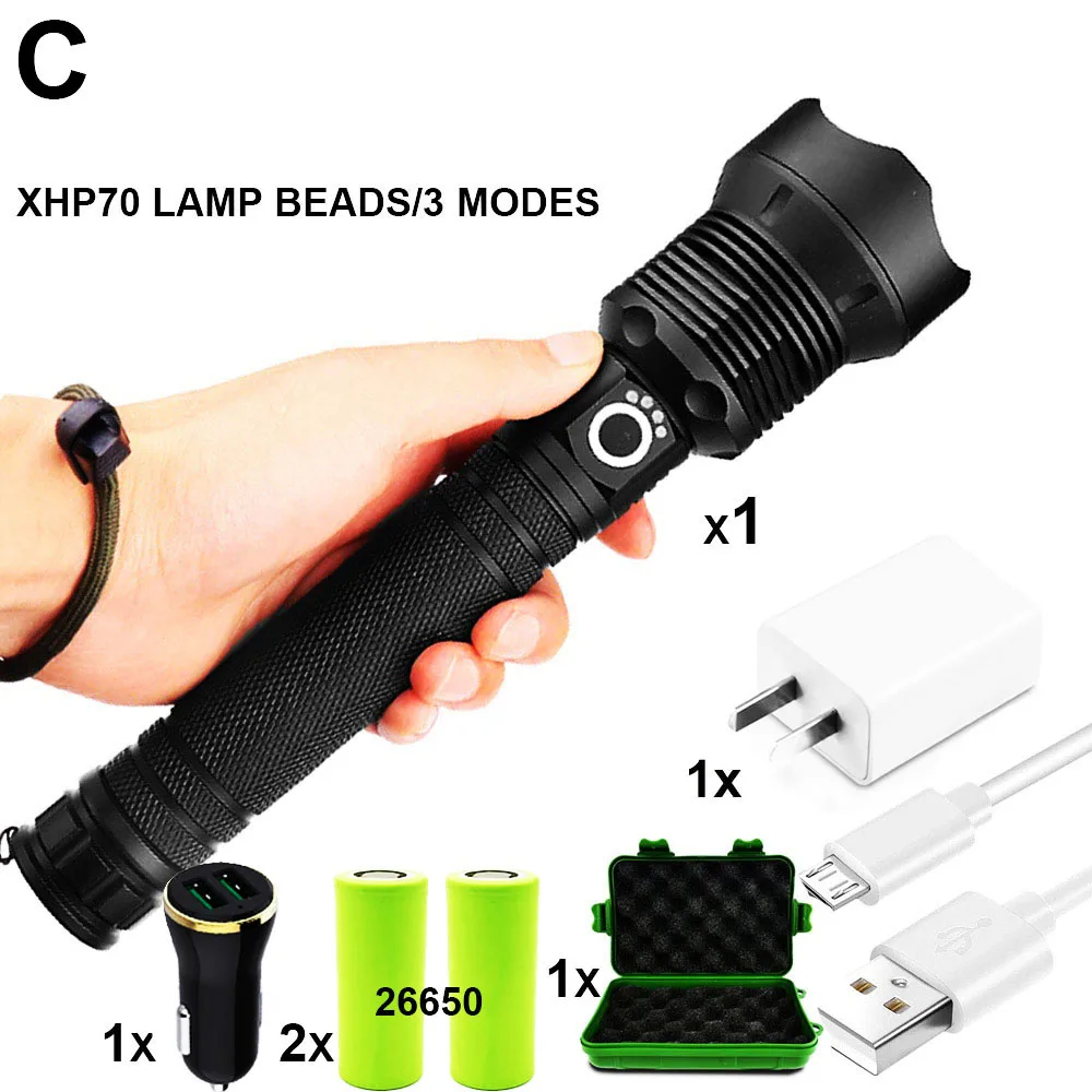 EZK20 дропшиппинг 18650 26650 ультра яркий светодиодный тактический фонарь XHP70 водонепроницаемый ручной фонарик 3 режима - Испускаемый цвет: C-XHP70