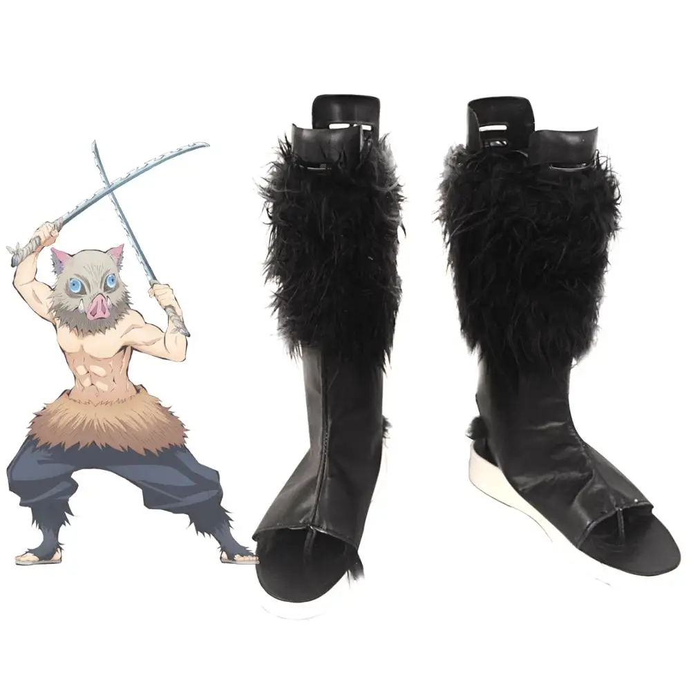 

Demon Slayer Kimetsu no Yaiba Inosuke Hashibira Cosplay Boots Black Shoes Custom Made Any Size