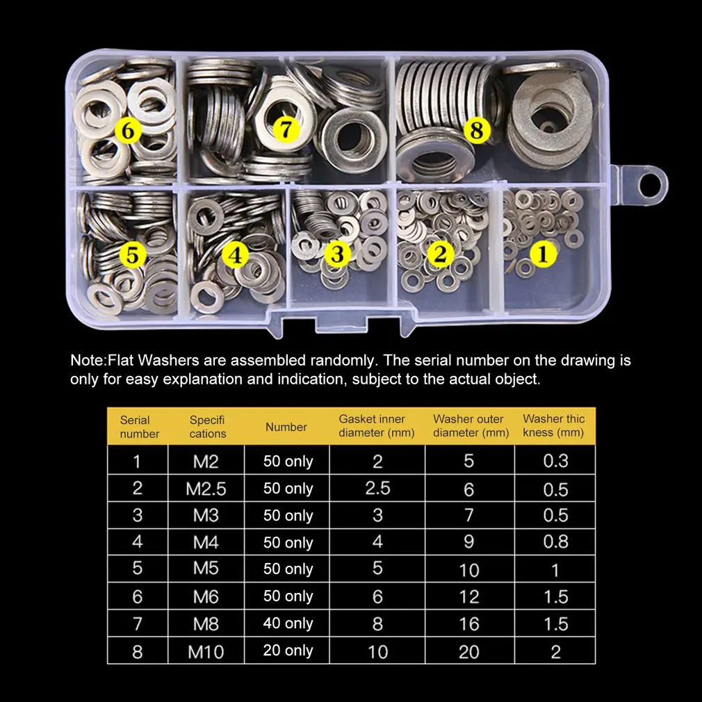 360 шт плоская шайба прокладка из нержавеющей стали Набор Шайб простая M2 M2.5 M3 M4 M5 M6