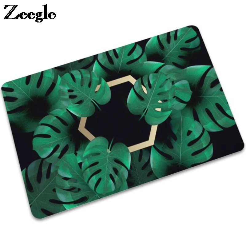 

Zeegle Leaf Printed Waterproof Rubber Floor Mat Anti-Slip Hallway Door Mat Kitchen Bathroom Carpet Rug Bedroom Bedside Foot Mat