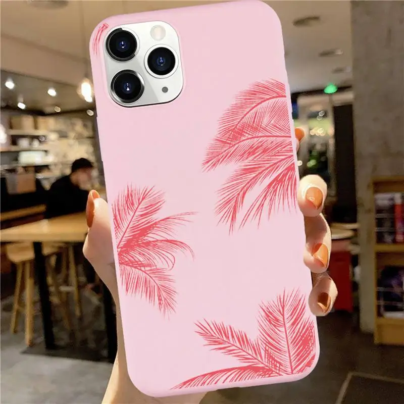 

rose gold palm tree pattern Phone Case Candy Color for iPhone 6 7 8 11 12 s mini pro X XS XR MAX Plus