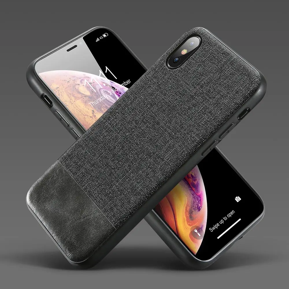KISSCASE кожаный чехол с текстурой ткани для iPhone 11 XS MAX XR X TPU мягкий чехол для iPhone 7 8 Plus 5 5S SE 6 6S Plus Coque - Цвет: Black