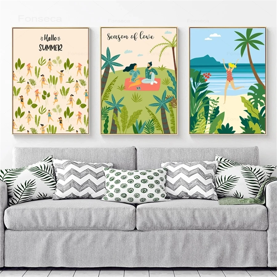 Настенное искусство скандинавский Летний пляж морской пейзаж тропические