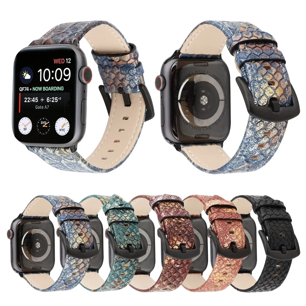 Ремешок Змеиный в стиле ретро для Apple Watch Band Series 4 3 2 1 кожаный сменный Браслет iWatch 44