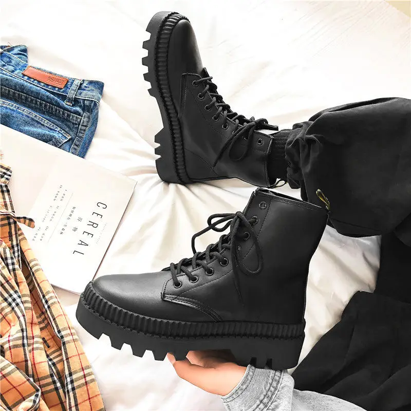 

2021 Winter New Black Thick Base Cloth Mid-Top Boots Men Fall British Trend Boots Hight-Top Korean Casual Men's Shoes Boots