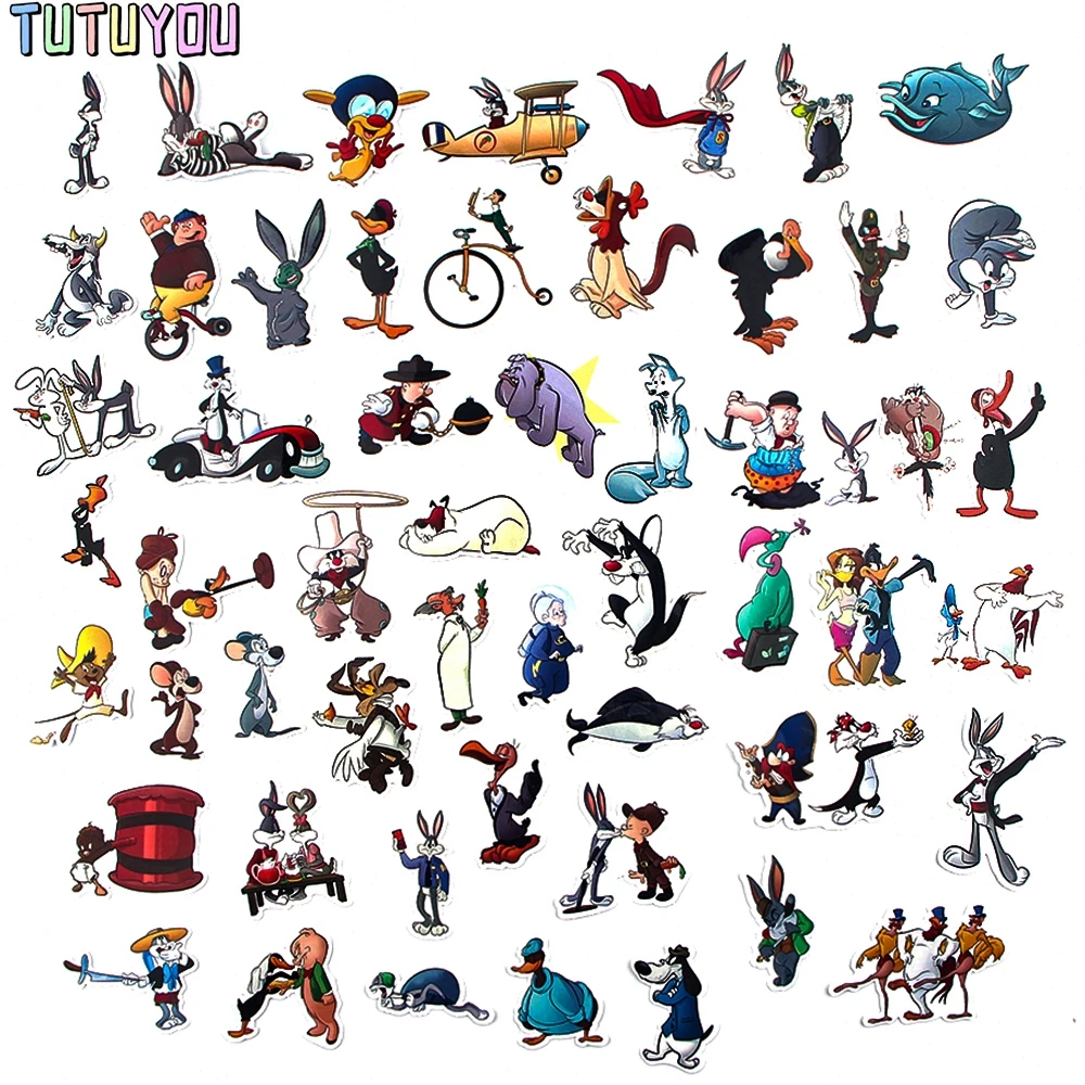 

PC2644 53pcs/set Cartoon Rabbit Cat Funny Not Repeating Trolley Case Car Sticker Waterproof Removable Graffiti Sticker