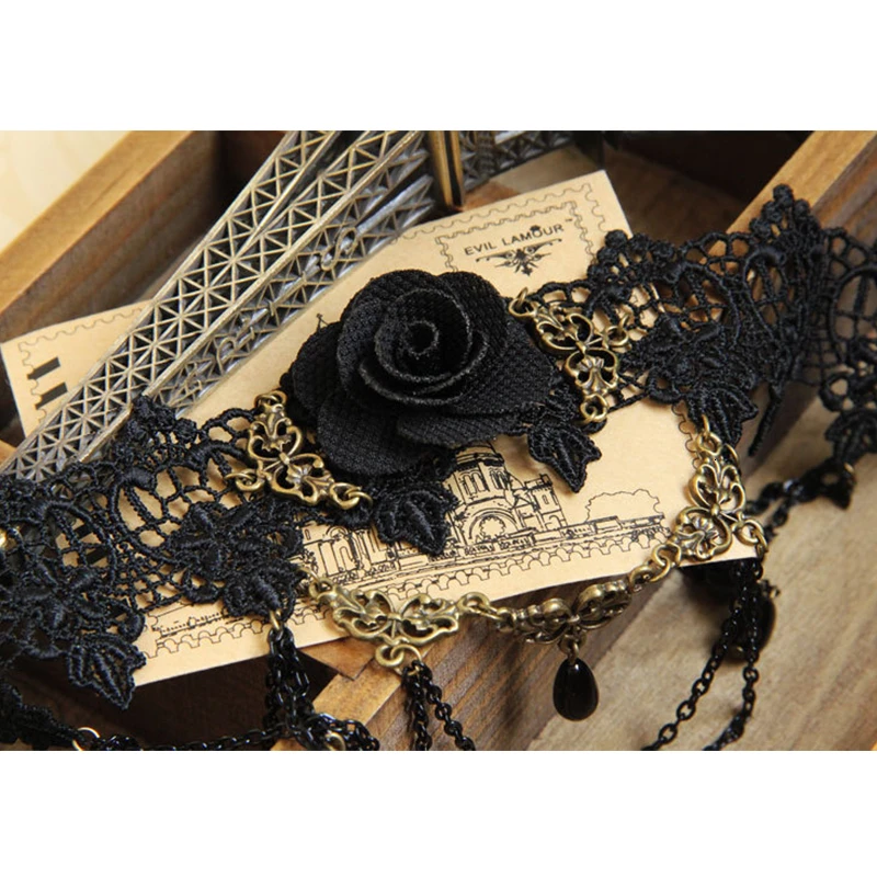 JOUVAL, сексуальный воротник, чокеры в готическом стиле, Черное Кружевное колье на шею, винтажное викторианское женское колье, стимпанк ювелирное изделие, распродажа
