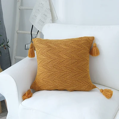 Vintage Yellow Вязаная наволочка для подушки розовый зеленый желтый синий кофейные листья кисточки 45x45 см мягкая декоративная наволочка для дома для гостиной - Цвет: Vintage Yellow