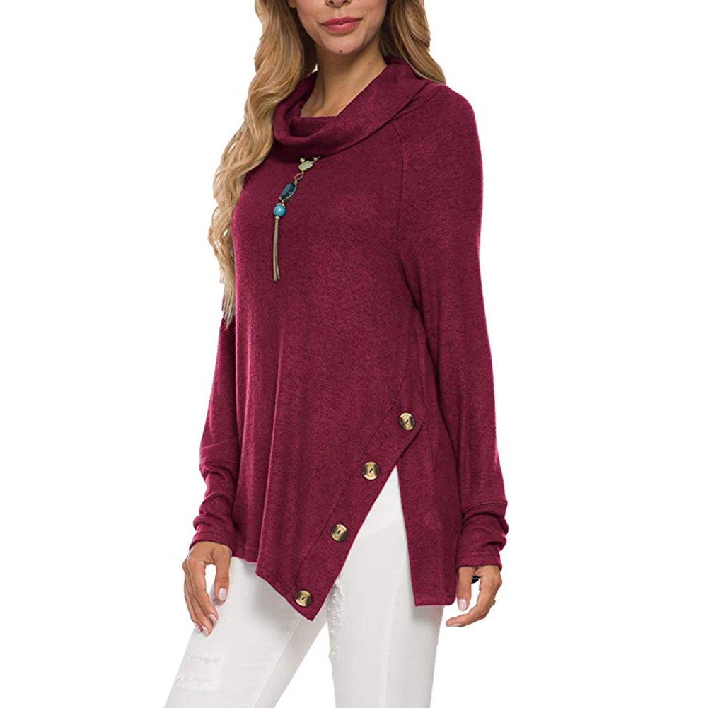 Стильные женские топы свободного кроя с длинным рукавом и воротником хомутом