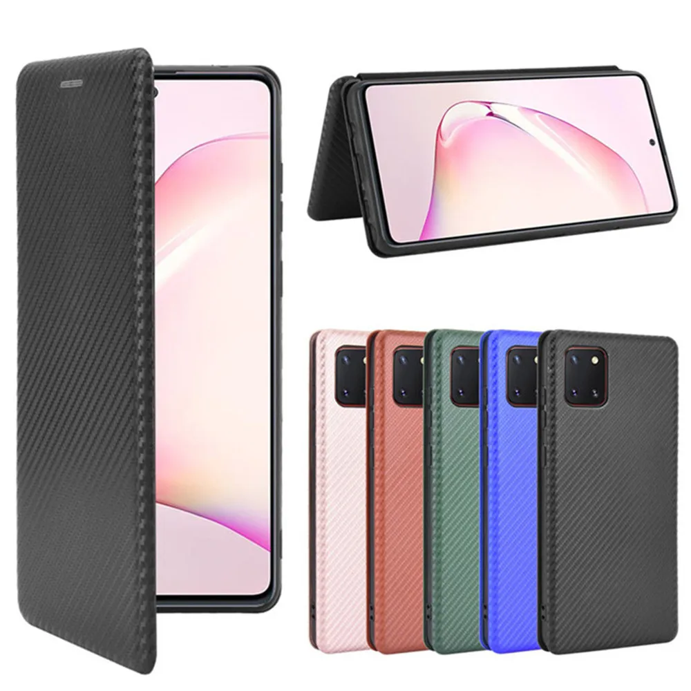 

For Samsung Galaxy Note 10 Lite Luxury Flip Carbon Fiber Skin Magnetic Adsorption Case For Samsung Note 10Lite Note10 Phone Bags