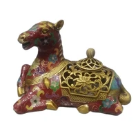 chinese old beijing old goods copper brass cloisonne filigree enamel horse incense burner