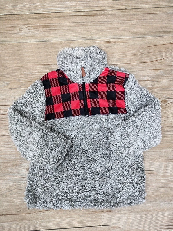 Leopard Cheetach Buffalo Plaid Sherpa Jackets TTS Autumn Winter Fashion Boys and Girls Fleece Velvet Coat Pullover Baby Clothes | Детская